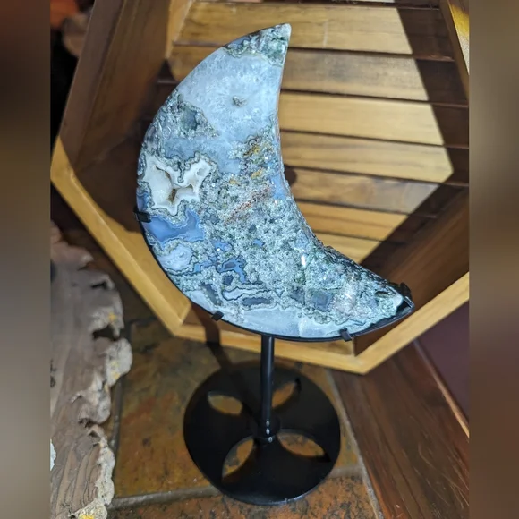 Blue Ocean Jasper Moon with stand - Picture 1 of 6